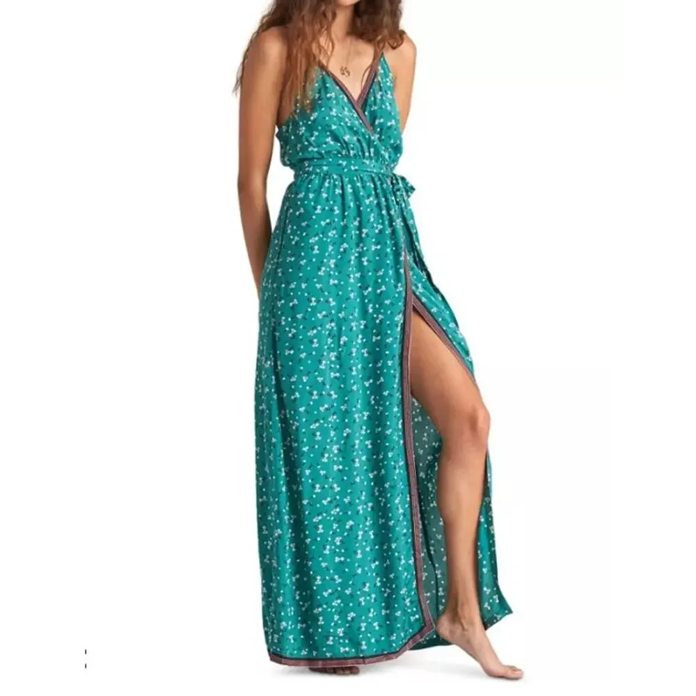 Billabong- Juniors' Soft Seas Green and White Printed Maxi Sundress- Small - Picture 4 of 8